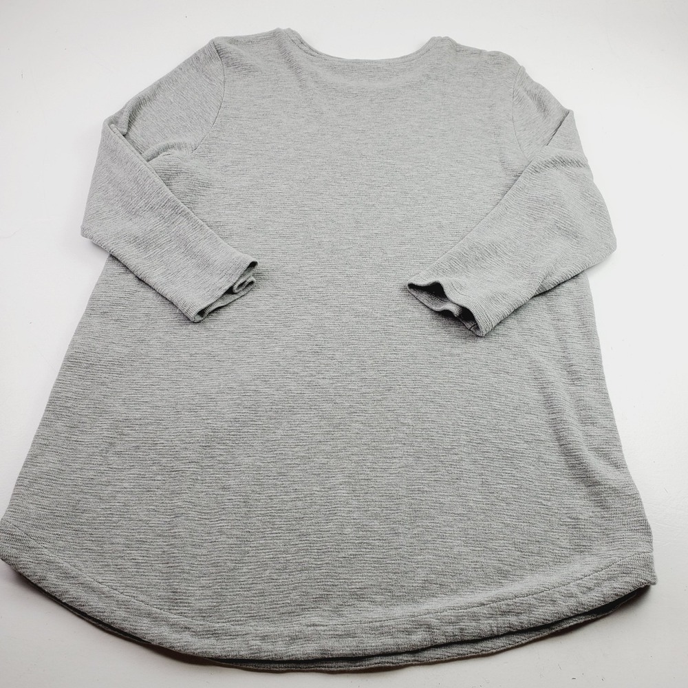J.Jill Top Womens Large Gray Textured Knit Curved Hem 3/4 Sleeves Casual Cotton